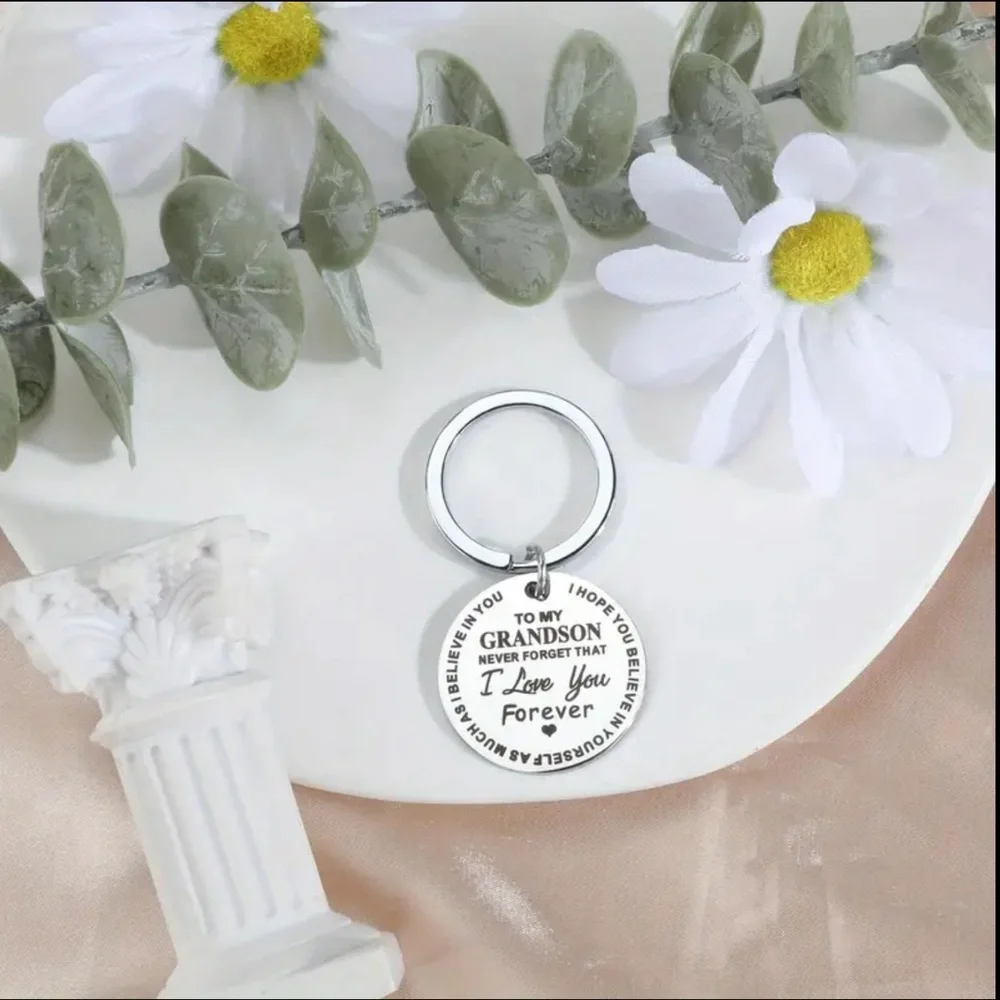 Silver Inspirational Keychain for Grandson